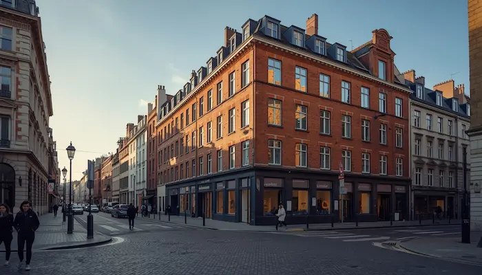 Vue extérieure d’un immeuble de location étudiante à Lille, dans un quartier urbain proche des campus et des transports