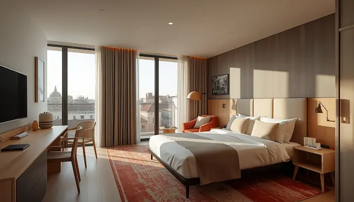 Studio étudiant moderne et lumineux à Toulouse avec mobilier optimisé, ambiance premium et style urbain réaliste