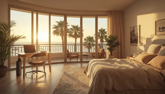 Studio étudiant premium à Nice avec vue mer, lumière méditerranéenne et aménagement haut de gamme