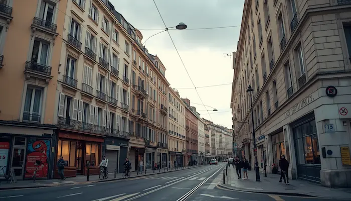 Vue extérieure d’un immeuble étudiant à Lyon dans un quartier animé, avec ambiance urbaine, transports et cadre de vie attractif.