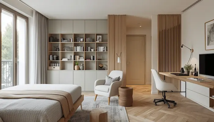 Intérieur d’un logement étudiant moderne à Nantes, lumineux, meublé et optimisé pour un étudiant en 2026