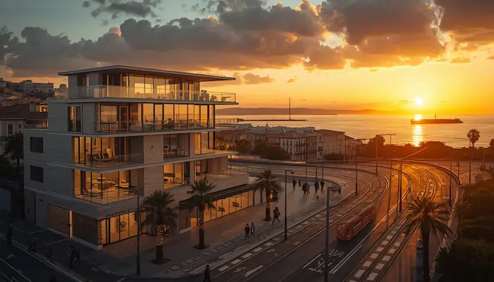 Résidence étudiante moderne à Marseille avec vue sur mer, architecture contemporaine et ambiance méditerranéenne