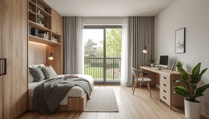 Studio étudiant moderne et lumineux dans une résidence étudiante à Limoges, avec espace de travail optimisé et cuisine équipée