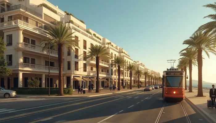 Résidence étudiante premium à Nice avec tramway, palmiers et ambiance Côte d’Azur